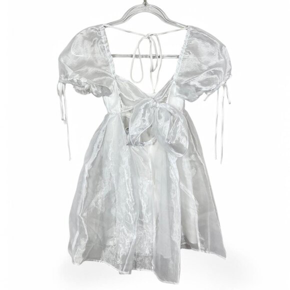 Lucy In The Sky White Babydoll Dress Tulle Bow Graduation/Senior Photos - Picture 4 of 5